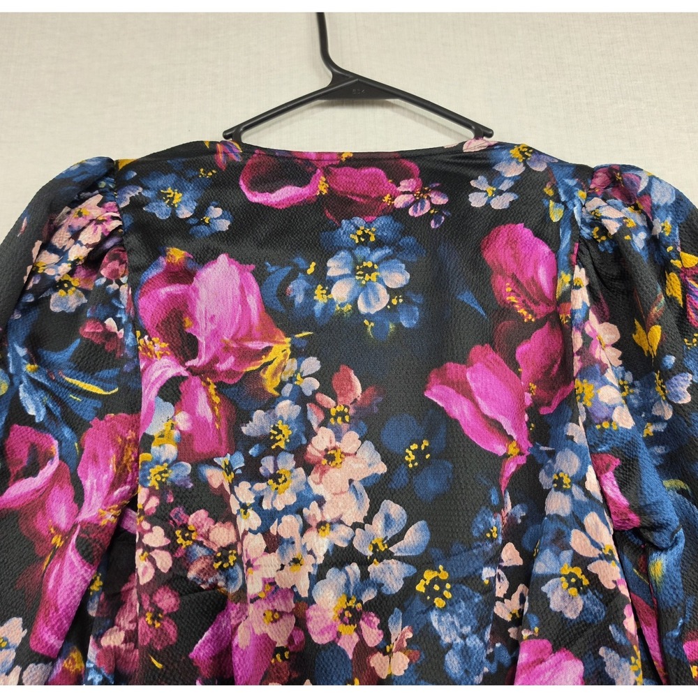 Express Womens Floral Peplum Top S V-Neck Long Sleeve Smocked Boho Romantic NWT - Picture 9 of 11